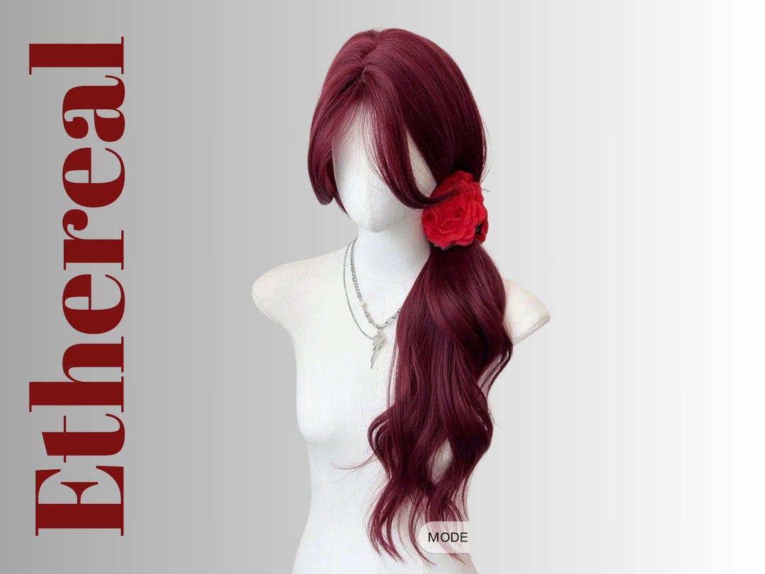 Burgundy Long Wavy Wig: 26 Inch U Part Lace, Rose Net Cap - Etsy