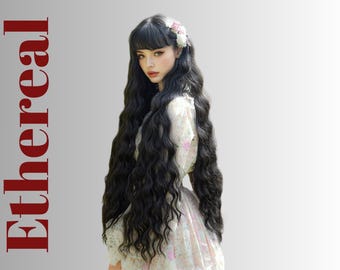 Extra Long Black Curly Wig With Bangs Heat Resistant  display picture 1