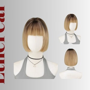Blonde Bob Wig with Bangs: Heat-Resistant Synthetic Fiber, Cosplay & Daily Wear