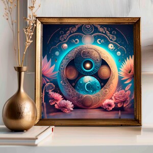 Planets Moon Wall Art Surreal Home Decor Spiritual Mystical Art Print Square Unique Floral Ethereal Fantasy Dreamlike Whimsical