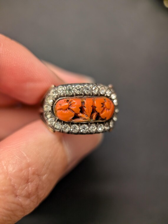 Georgian Coral And Paste Mourning Ring Size 7 Dated 1 Gem Georgian Coral And Paste Mourning Ring Size 7 Dated 1 Gem