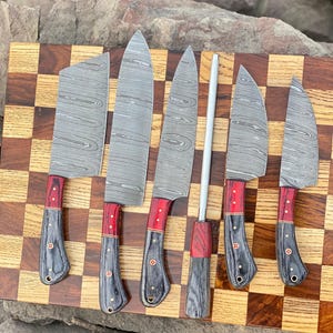 Steak knives - Kitchen knives, Damascus knife set, Steak knives with sheath, Steak knife set/Legendary Full Kitchen knife set, Wedding Gift
