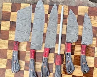 Steak knives - Kitchen knives, Damascus knife set, Steak knives with sheath, Steak knife set/Legendary Full Kitchen knife set, Wedding Gift