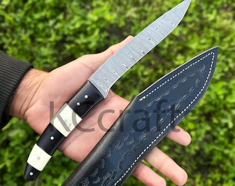 Handmade Forged Damascus steel Fillet knife with Leather sheath, Kitchen knife, Knife, Fillet knife, Damascus Fillet knife, Gift for him/her