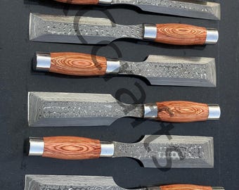 07-Chisel Set-Woodworking Damascus Chisel Set, Carpentry Tools,07(Seven) Pieces Hand-Forged Chisel Set, Woodworking Tools/Wood Carving Tools