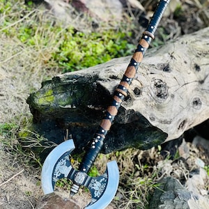 Custom Wikinger Doppelschneide Axt mit Lederscheide | Luxus Axt, Groomsmen & Weihnachtsgeschenk, Geschenk für Sie
