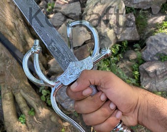 Damascus Sword-Falchion Sword/Cutlass Sword, Personalized Damascus Sword/Custom Engraved Sword-Wall Hanging Sword/Historical Sword for Him