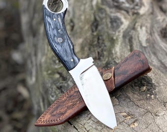 Skinner knife, Hand- Forged Carbon-steel skinning knife with sheath, wooden handle, Outdoor knife, Gift for Dad, Anniversary & Wedding Gift