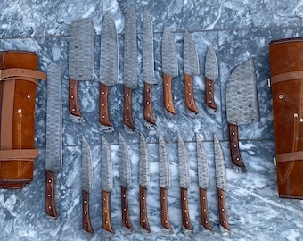 Cuchillos para carne - Juego de cuchillos de cocina legendarios de 17 piezas / Juego de cuchillos para carne, juego de cuchillos de Damasco, regalo de Navidad / boda / regalo de aniversario para hombres