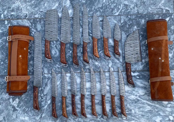 Steak knives - Legendary 17 Pieces Kitchen knife set/Steak knife set, Damascus knife set, Christmas Gift/Wedding - Anniversary Gift for men