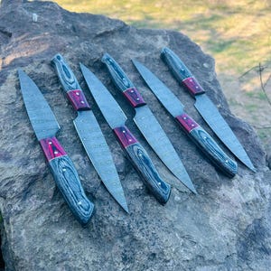 Damascus Steak Knife set, Cookware and Utensils , BBQ Steak knife set, Steak knives, Black knife set, Custom Engraved Knife set,Gift for her