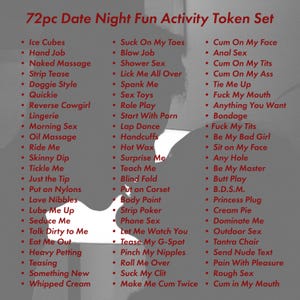 72 pc Intimacy Token Set for Couples: Romantic Date Night Game image 4