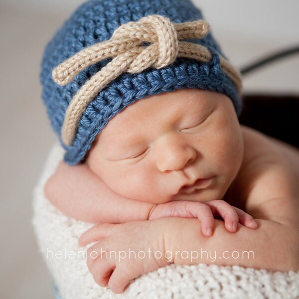 Baby Hat Crochet Pattern, Newborn Boy Beanie, Nautical Photo Prop, Sailor Baby Shower Gift, 0-3 Month Summer