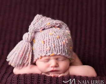 Baby Stocking Cap Knitting Pattern, Knit Newborn Tassel Hat, Easter Photography Prop Tutorial