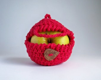 Red Cotton Crochet Apple Cozy, Cute Eco Friendly Sustainable Gift for Girlfriend, Back to School Teacher Coworker Present