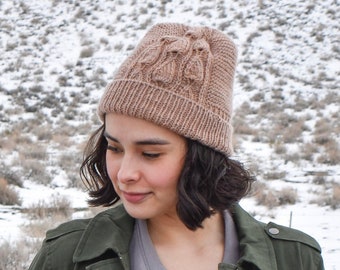 Knit Hat Pattern, Easy Beanie Knitting Pattern DK, Adult Rib Brim Hat for Women