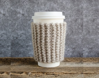 Chunky Knit Coffee Sleeve, Reusable To Go Mug Cozy, Eco Friendly Neutral Gift for Girlfriend Sister Coworker Taurus