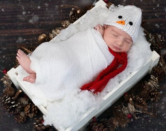 Newborn Snowman Hat Scarf Cocoon, Christmas Baby Boy Girl Outfit, 0-3 Months Twins Triplets Photo Prop