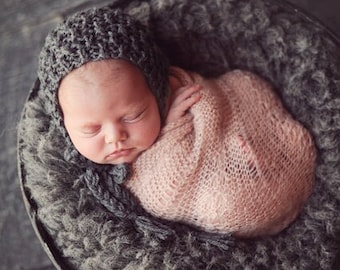 Knit Newborn Bonnet, Baby Boy Girl Hat, Classic Photography Prop, 0-3 Month Twins Triplets, Baby Shower Gift