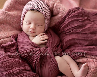 Pink Newborn Girl Bonnet, Classic Knit Baby  Boy Hat, Romantic Photography Prop, Gender Reveal Announcement Gemini
