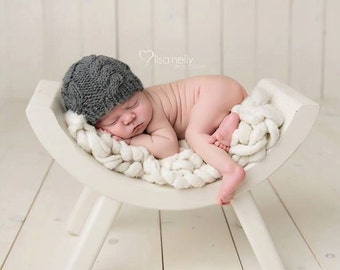 Knit Newborn Hat, Cable Baby Beanie, 0-3 Months Boy Girl Photo Prop, Twins Triplets Baby Shower Gift