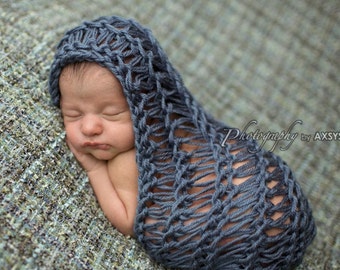 Blue Newborn Blanket Wrap, Baby Boy Knit Photography Prop, Nautical Beach Lighthouse Layering