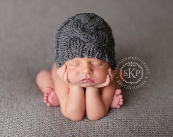 Baby Hat Knitting Pattern, Knit Newborn Beanie Tutorial, Boy Girl Photography Prop, 0-3 Month