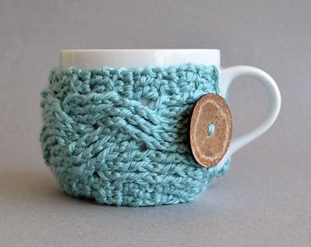 Crochet Coffee Cozy Pattern, Easy Crochet Pattern, Cable Cup Warmer Cover, Mug Sweater Sleeve Tutorial, DIY PDF