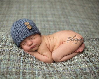 Knit Newborn Hat Boy, Chunky Baby Beanie, Blue Baby Hat, Best Selling Photography Prop, 0-3 Months Twins Triplets Gifts