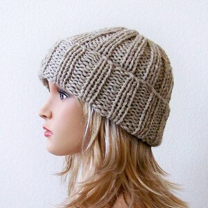 Easy Knit Hat Pattern, Ribbed Slouchy Beanie Knitting Pattern, Simple Beginner Basic Hat Tutorial image 3