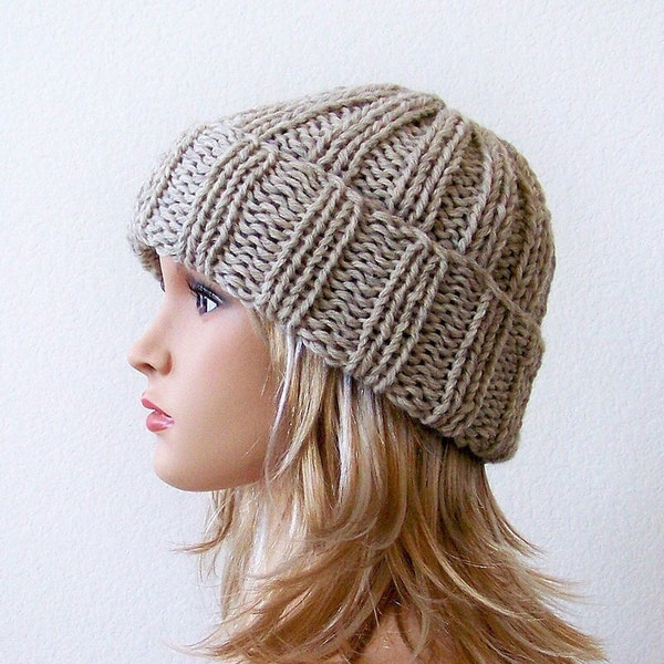 Knit Hat Pattern, Beginner Easy Knitting Pattern, Simple Chunky Rib Beanie Tutorial, English PDF