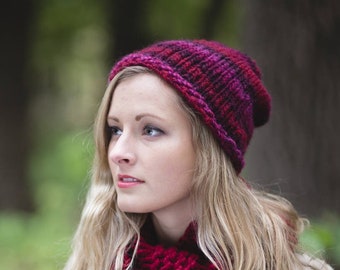 Red Knit Hat for Women Men, Wool Chunky Beanie, Winter Slouchy Hat, Ready to Ship Birthday Gift