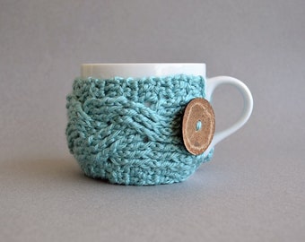 Easy Crochet Pattern, Cable Cup Cozy PDF Tutorial, Coffee Mug Warmer Sweater, Learn How to Crochet