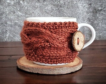 Chunky Knit Cup Cozy, Coffee Mug Sleeve, Tea Warmer Sweater, Eco Friendly Sustainable Present, Mothers Day Gift