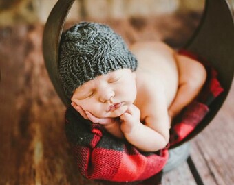 Newborn Baby Boy Knit Hat, Infant Girl Cabled Beanie, Twins Triplets Photography Prop, 0-3 Months Grandson Nephew Gift, Coming Home Outfit