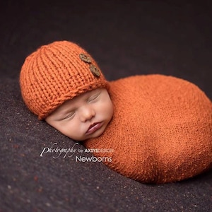 Knit Newborn Hat Pattern, Easy Baby Beanie Knitting Pattern, Simple Pumpkin Photo Prop, 0-3 3-6 6-12 Months Toddler Child