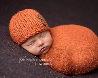 Knit Newborn Hat Pattern, Easy Baby Beanie Knitting Pattern, Simple Pumpkin Photo Prop, 0-3 3-6 6-12 Months Toddler Child