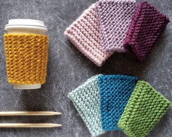 Patrón de manga de café fácil de tejer, patrón de tejido para taza gruesa para principiantes, suéter abrigado reutilizable