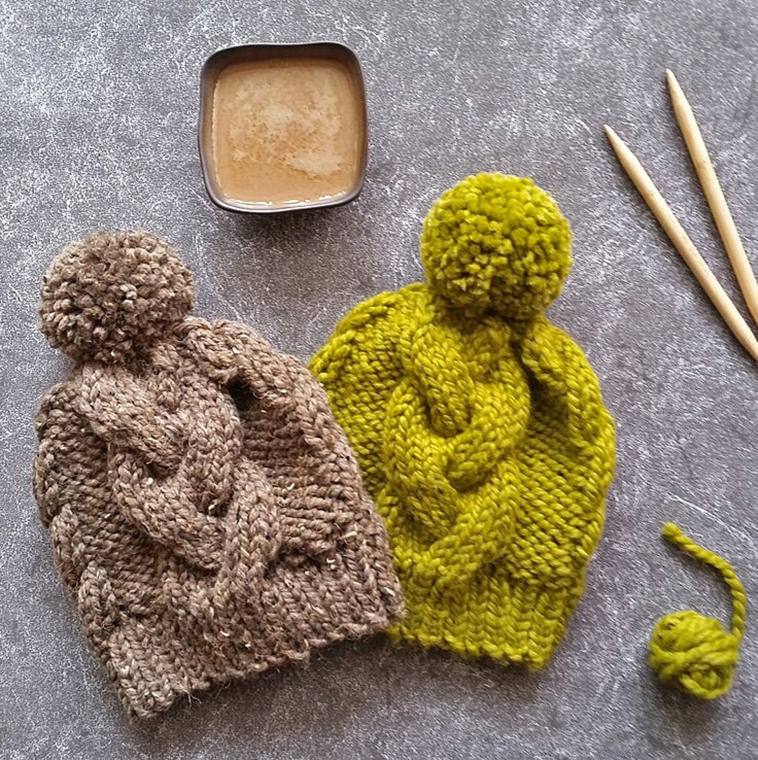 Chunky Cable Knit Hat Pattern, Easy Winter Pom Beanie, Knitting Pattern ...