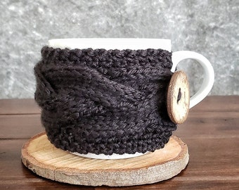 Black Coffee Cup Sleeve, Cable Knit Mug Cozy Sweater, Dad Husband Boyfriend Coworker Present, Fathers Day Gift