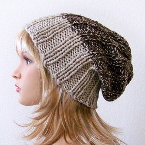 Easy Knit Hat Pattern, Ribbed Slouchy Beanie Knitting Pattern, Simple Beginner Basic Hat Tutorial image 1