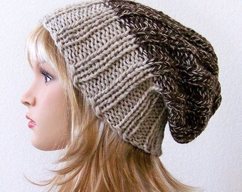 Easy Knit Hat Pattern, Ribbed Slouchy Beanie Knitting Pattern, Simple Beginner Basic Hat Tutorial