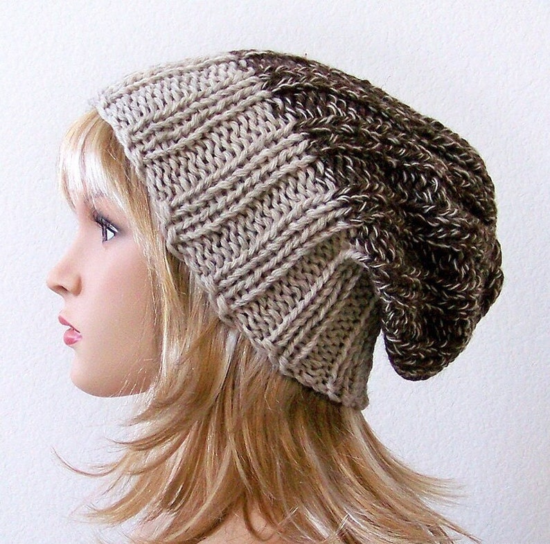 Einfaches Strickmütze-Muster, gerippte Slouchy-Beanie, Strickmuster, einfache Anleitung für Anfänger Bild 1