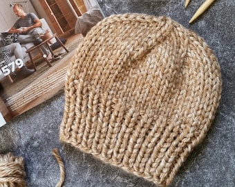Chunky Knit Hat Pattern, Easy Bulky Beanie Tutorial, Beginner Knitting Pattern PDF