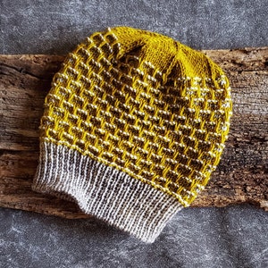 Modello facile per cappello a maglia Fair Isle, modello per berretto a maglia con lavorazione a colori, filato DK bicolore da donna