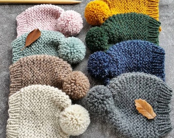 Baby Knit Hat Pattern, Newborn Beanie Easy Knitting Pattern, Pom Pom Hat Download