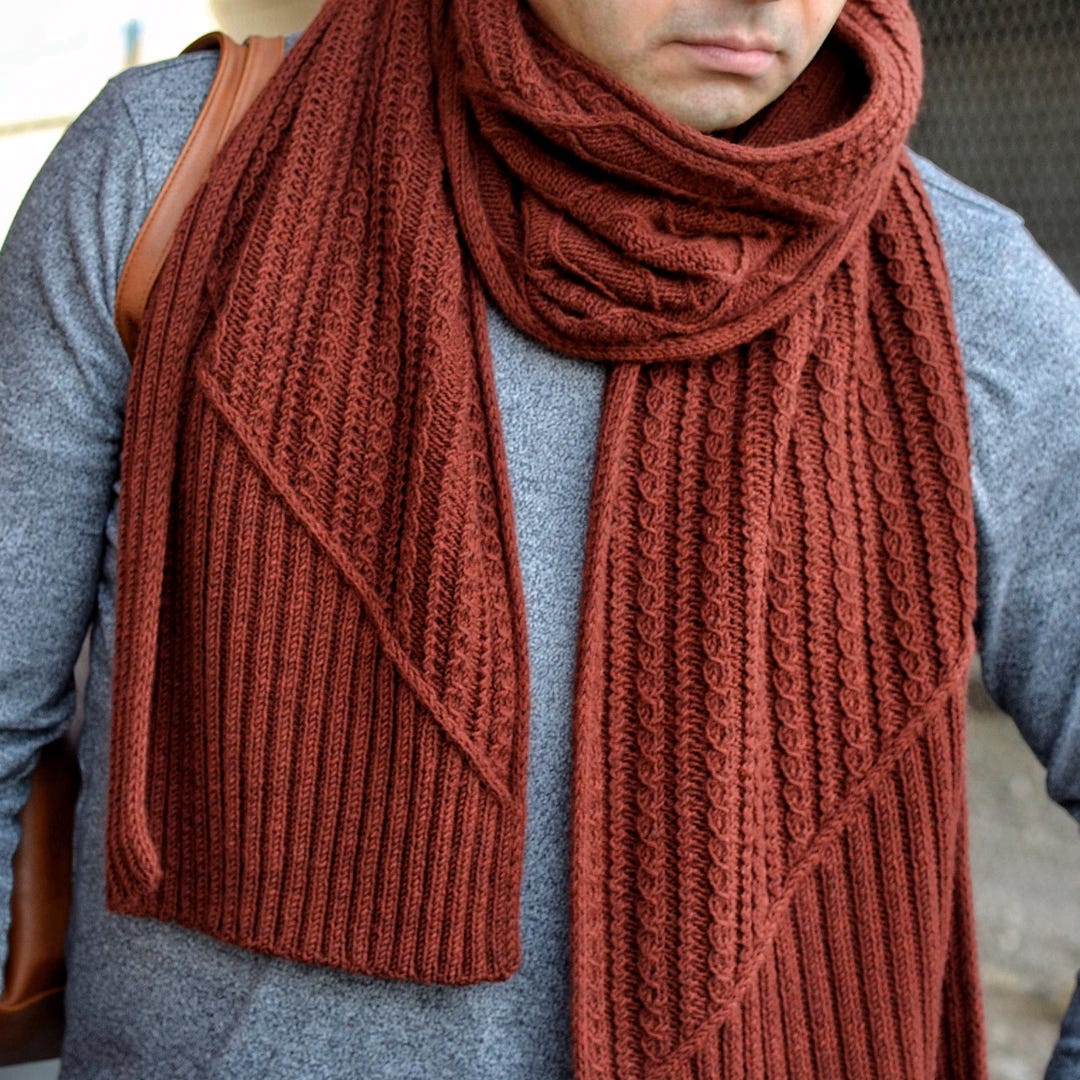 Men's Knit Scarf Pattern, Cable Scarf Knitting Pattern, Women's Fall