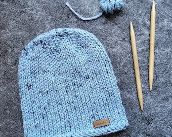 Beginner Knit Hat Pattern, Easy Chunky Beanie Tutorial,  Men's Women's Knitting Pattern PDF