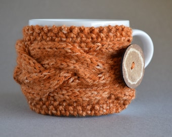 Knit Cup Cozy Pattern, Easy Knitting Pattern, Chunky Cable Coffee Cozy Sleeve , Mug Sweater Warmer, Gifts for Knitters