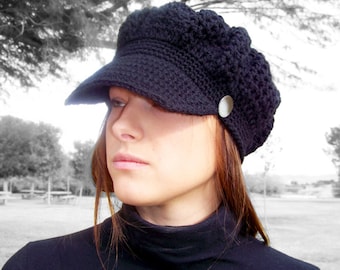 Crochet Hat Pattern, Easy Crochet Newsboy Cap PDF, Women Slouchy Visor Brim Tutorial